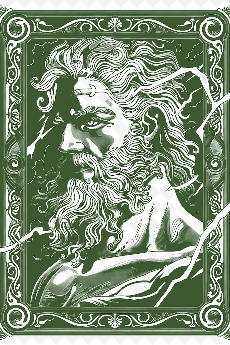 PSD png mitologia grega arte de enquadramento com zeus e relâmpago decoração ilustração arte de inquadramento decorativa