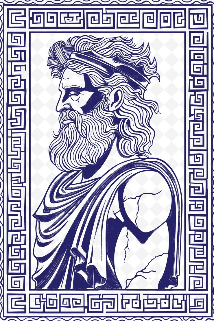 PSD png mitologia grega arte de enquadramento com zeus e relâmpago decoração ilustração arte de inquadramento decorativa
