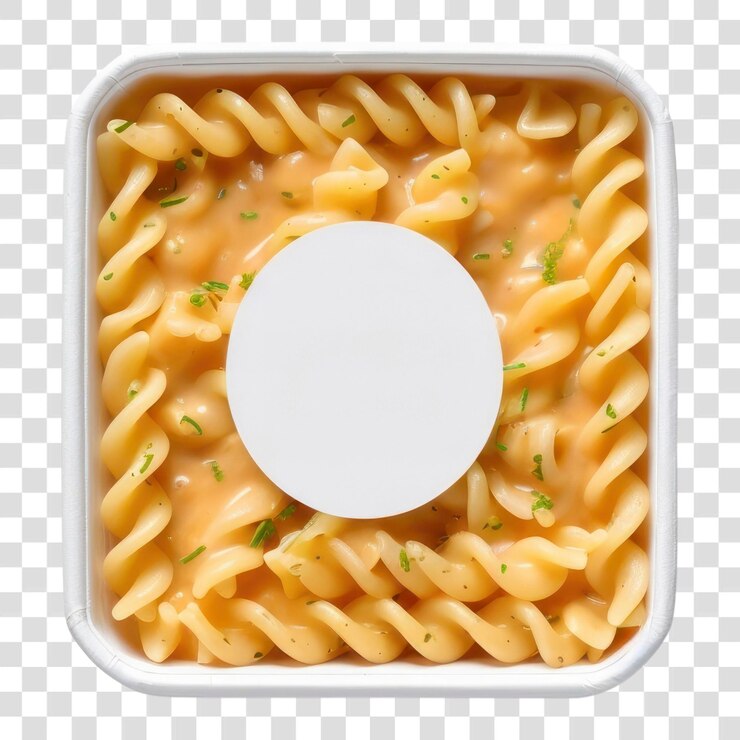 PSD png-mockup von takeaway-lebensmittelbehältern mit nudeln mit soße und leeren etiketten