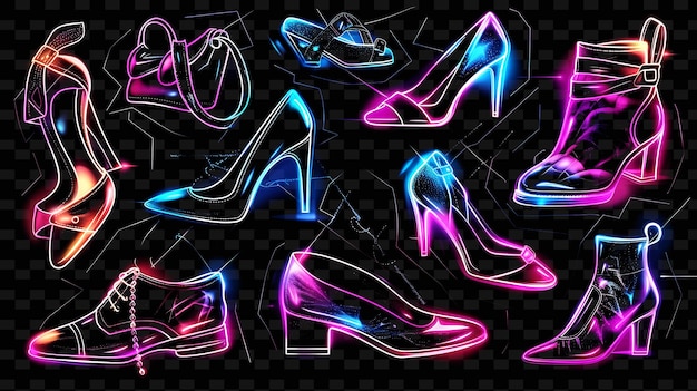 PSD png-mode-klebeband mit bildern von high heels und handtaschen c creative neon y2k formdekorativeh