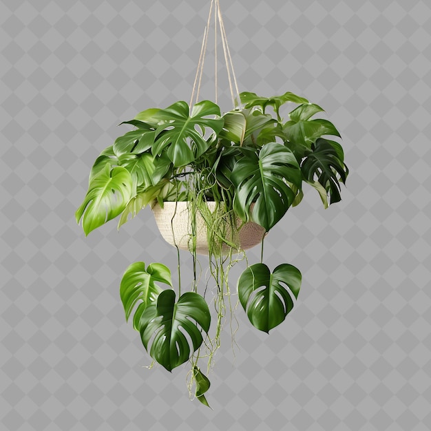 PSD png monstera em cerâmica jungle leaf pattern hanging basket hangi árvore interior em fundo limpo