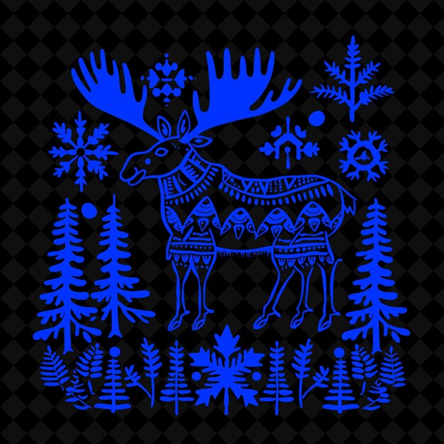 PSD png moose volkskunst mit kiefern und kanadischen symbolen für deco illustration umriss rahmen dekor