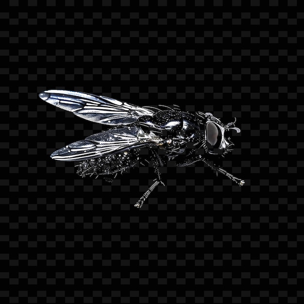 PSD png mosca preta com corpo minúsculo formado em material de resina transparência forma animal arte abstrata