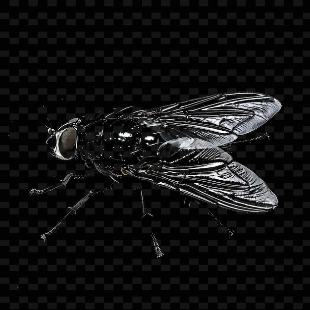 PSD png mosca preta com corpo minúsculo formado em material de resina transparência forma animal arte abstrata