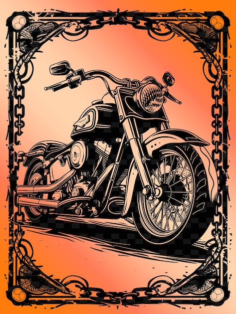 PSD png motorrad-postkarten-design mit edgy rahmen stil design deco umrisskunst scribble dekorativ