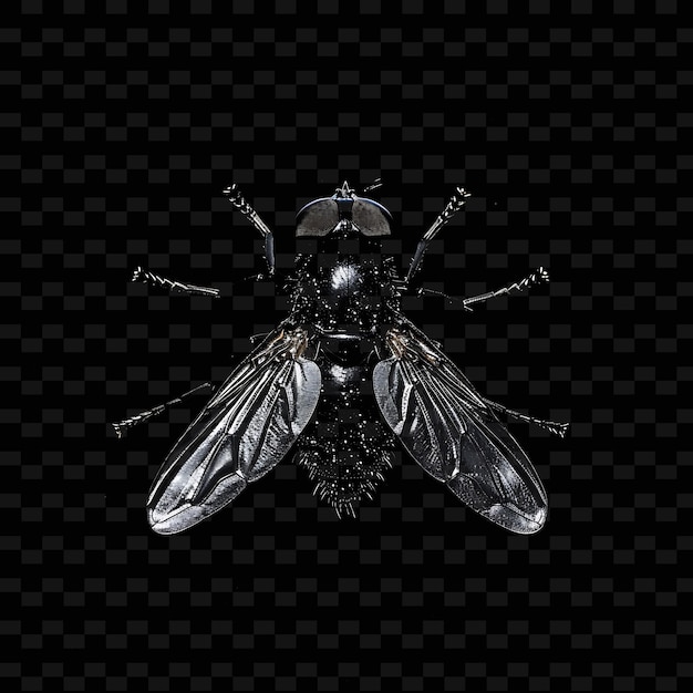 PSD png mouche noire avec un corps minuscule formé en matière de résine transparence forme animale art abstrait