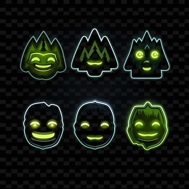 PSD png mountain face icon emoji com determinado aventureiro awestru linhas de neon y2k forma atraente