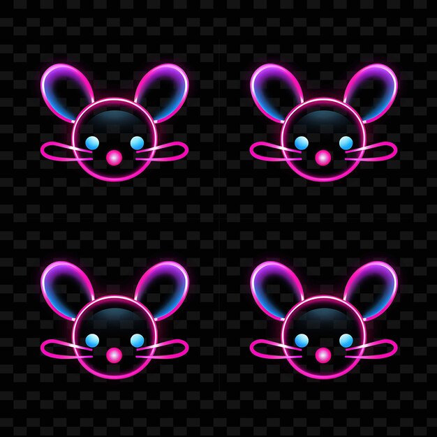 PSD png mouse face icon emoji com tímido curioso surpreendido e mischie linhas de neon y2k forma atraente