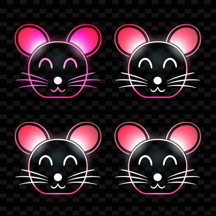 PSD png mouse face icon emoji com tímido curioso surpreendido e mischie linhas de neon y2k forma atraente