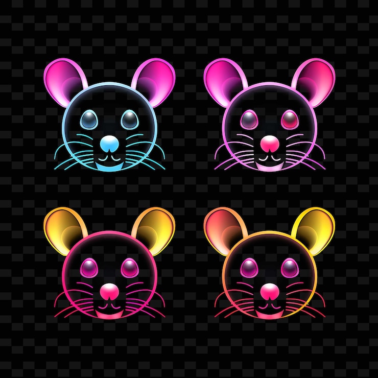 PSD png mouse face icon emoji con piccole espressioni timide e carine linee al neon y2k forma accattivante