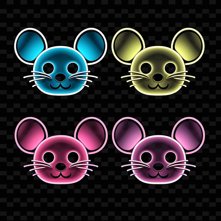 PSD png mouse face icon emoji con piccole espressioni timide e carine linee al neon y2k forma accattivante