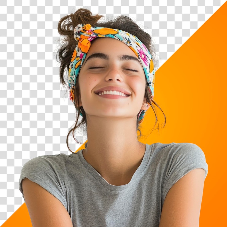 PSD png mulher jovem com um sorriso animado pessoa colorida