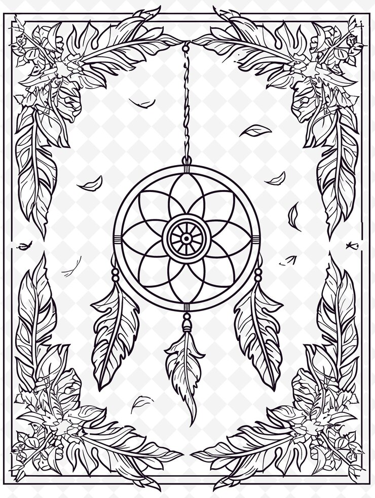 PSD png native american frame art com dreamcatcher e feather deco ilustração frame art decorative