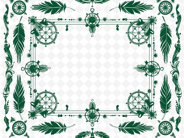 PSD png native american frame art mit dreamcatcher und feather deco illustration frame art dekoration