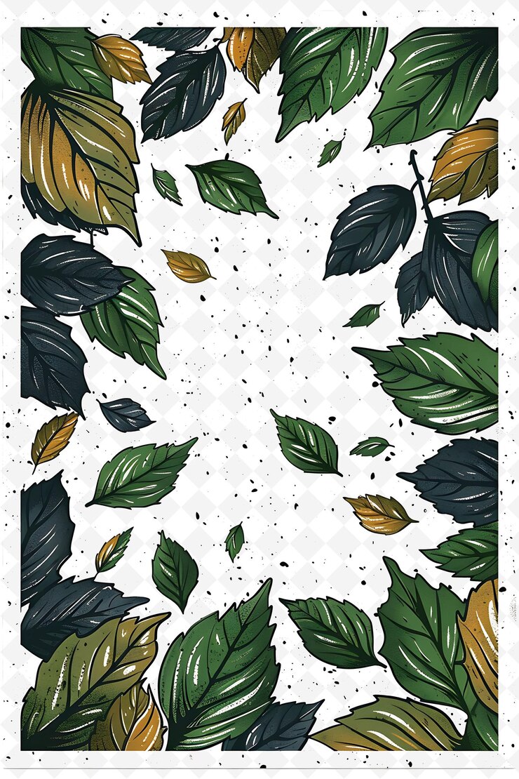 PSD png natura ispirato disegno di cartolina con una cornice a foglia stile feat outline arts scribble decorative