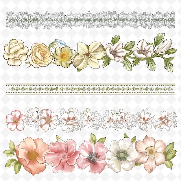 PSD png nature collage frames desenhos de fundo limpo com flores de animais e elementos de arte de linha