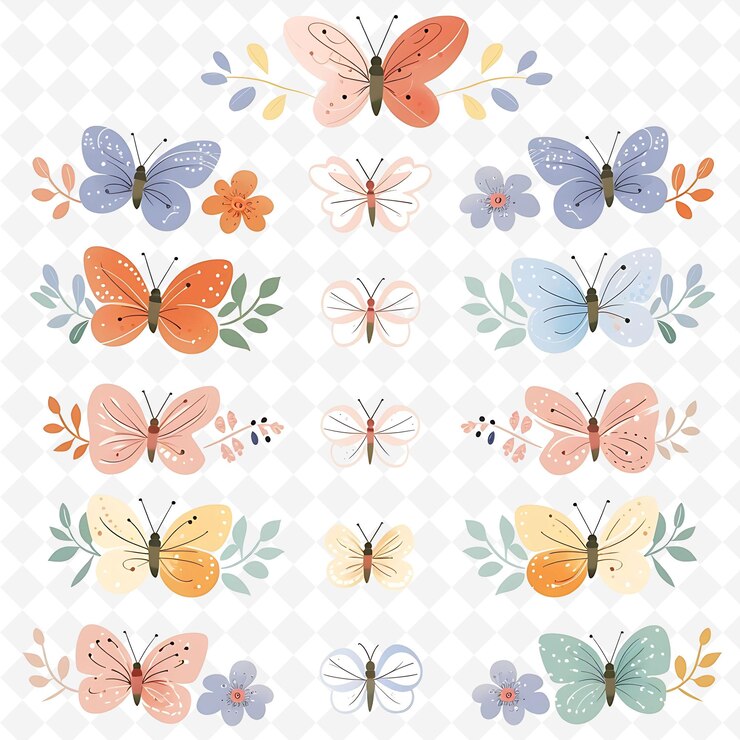 PSD png nature collage frames desenhos de fundo limpo com flores de animais e elementos de arte de linha