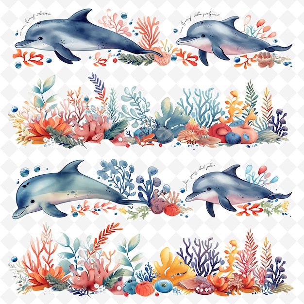 Png nature collage frames desenhos de fundo limpo com flores de animais e elementos de arte de linha