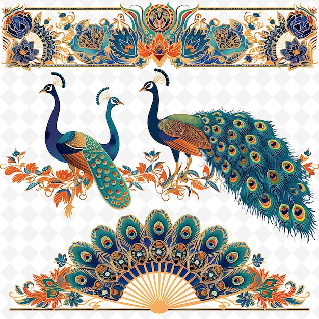 PNG Nature Collage Frames Disegni di sfondo puliti con elementi artistici di fiori e linee animali