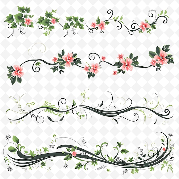 PSD png nature collage frames diseños de fondo limpio con flores de animales y elementos de arte de líneas