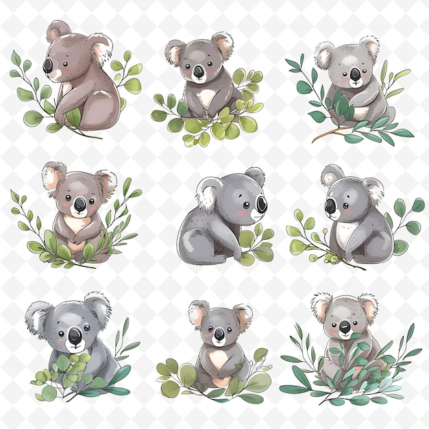 PSD png nature collage frames diseños de fondo limpio con flores de animales y elementos de arte de líneas