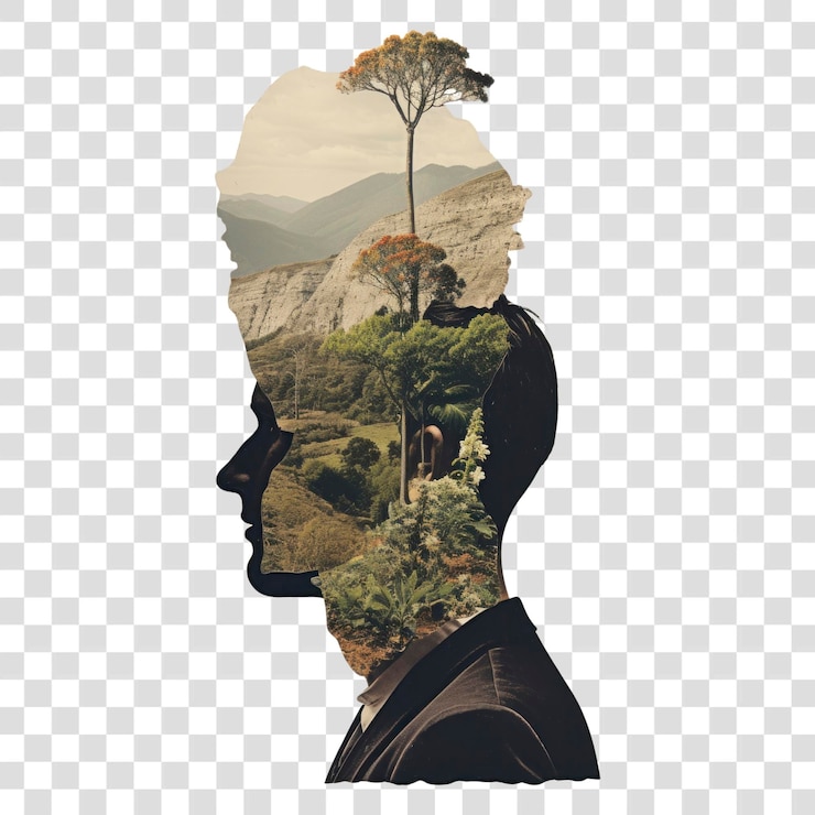PSD png nature dans une tête d'homme collage graphique humain