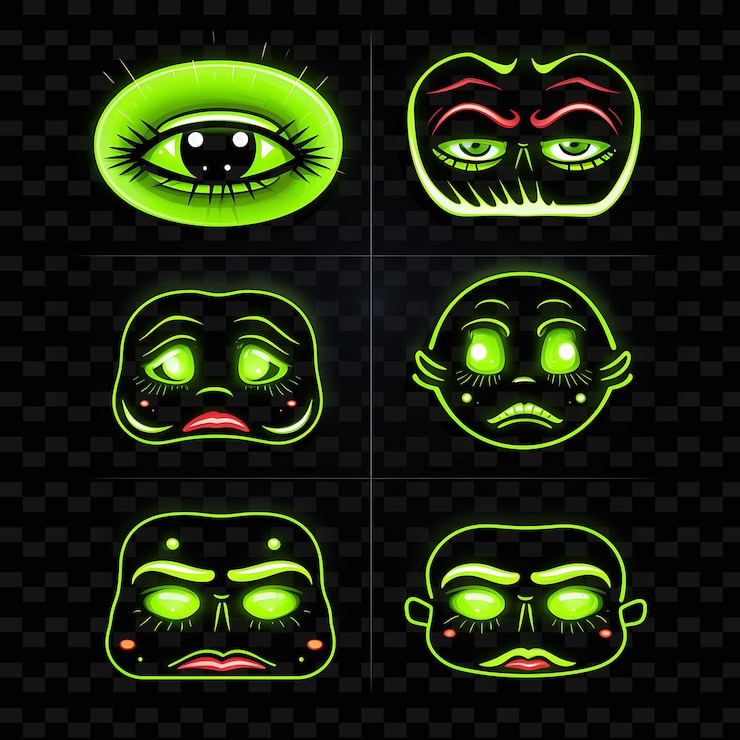 PSD png nauseated face icon emoji con sick disgusted y queasy exp líneas de neón y2k forma llamativa para el ojo