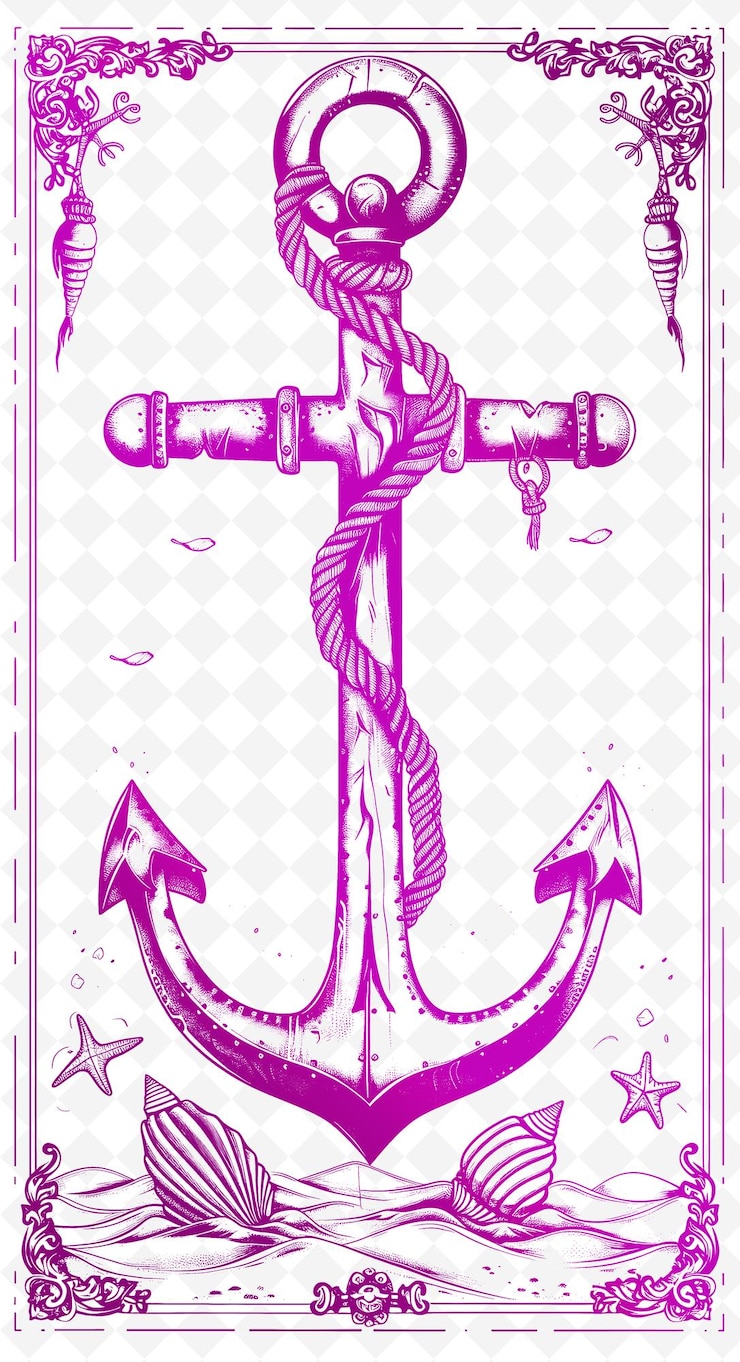 PSD png nautical postcard design con uno stile di cornice di ancoraggio accoppiato outline arts scribble decorative