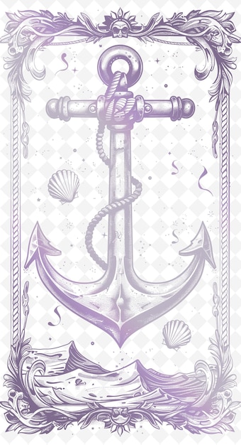 PSD png nautical postcard design mit einem ankerrahmen stil gekoppelt outline arts scribble dekorativ