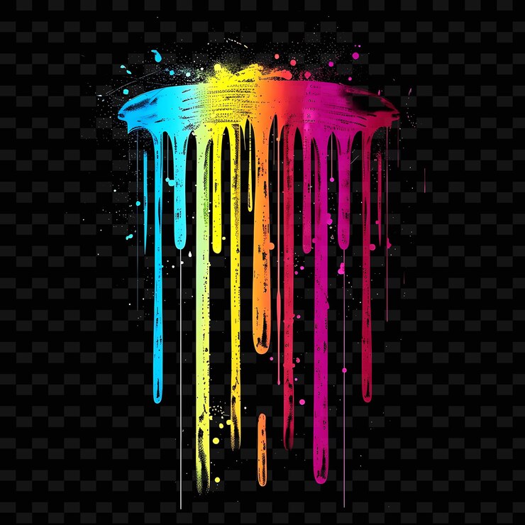 PSD png neon drips cinta adhesiva con gotas de pintura y colores de neón goteo creativo neón y2k forma decorativa