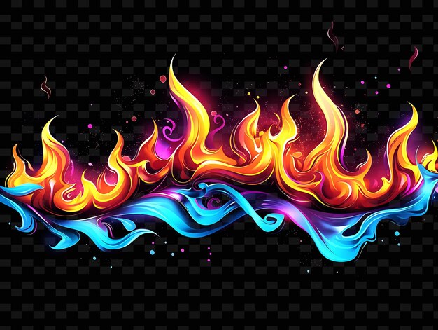 PSD png neon flame tape decal com desenhos de fogo e cores de néon fla creative neon y2k shape decorativem