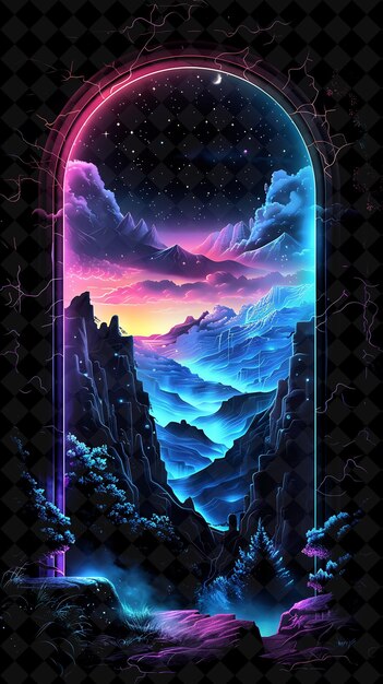 Png neon frames y arcane designs crean arte digital llamativo con un estilo brillante