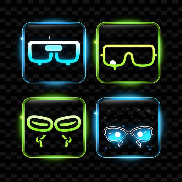 Png Nerd Face Icon Emoji Con Geeky Inteligente y Nerd Expres Líneas de Neón Y2K Forma llamativa para el ojo