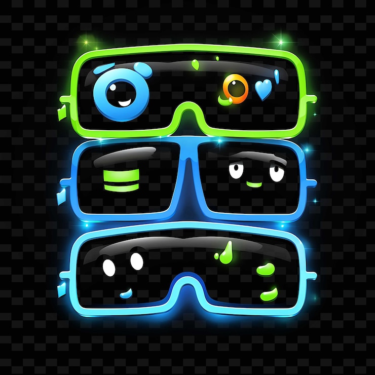 PSD png nerd face icon emoji con geeky inteligente y nerd expres líneas de neón y2k forma llamativa para el ojo