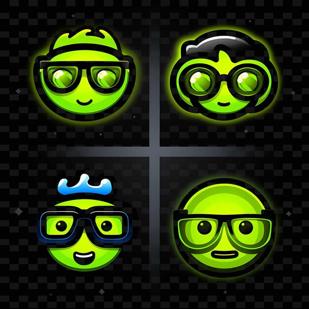 PSD png nerd face icon emoji con geeky studious e inteligente exp líneas de neón y2k forma llamativa para el ojo