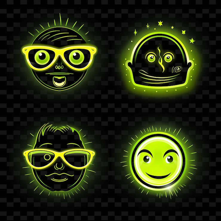 PSD png nerd face icon emoji con geeky studious e inteligente exp líneas de neón y2k forma llamativa para el ojo