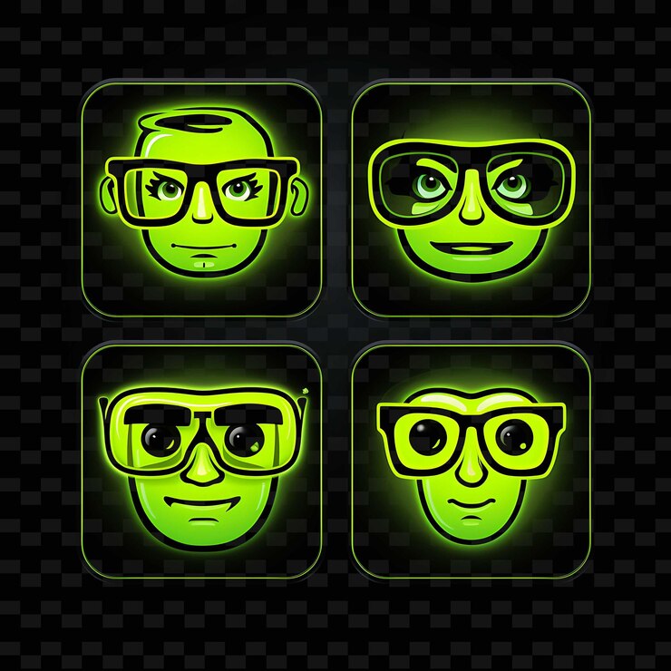 PSD png nerd face icon emoji con geeky studious e inteligente exp líneas de neón y2k forma llamativa para el ojo