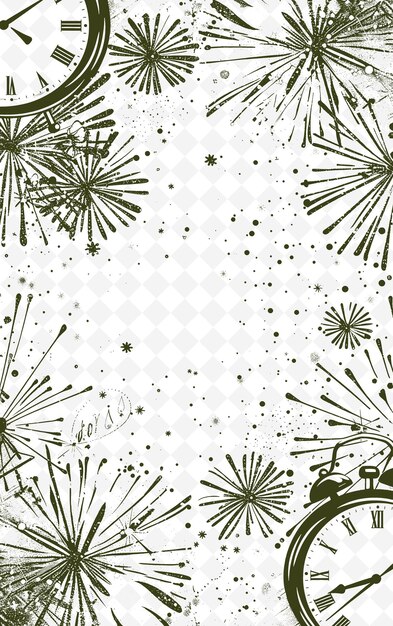 PSD png neujahrs-postkarten-design mit feuerwerk rahmen-stil-design d konturkunst scribble dekorativ