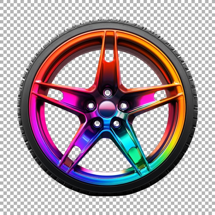 PSD png neumático de automóvil colorido con rueda en fondo transparente generado por ai