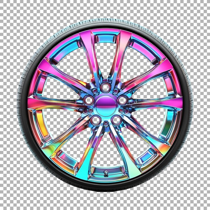 PSD png neumático de automóvil colorido con rueda en fondo transparente generado por ai