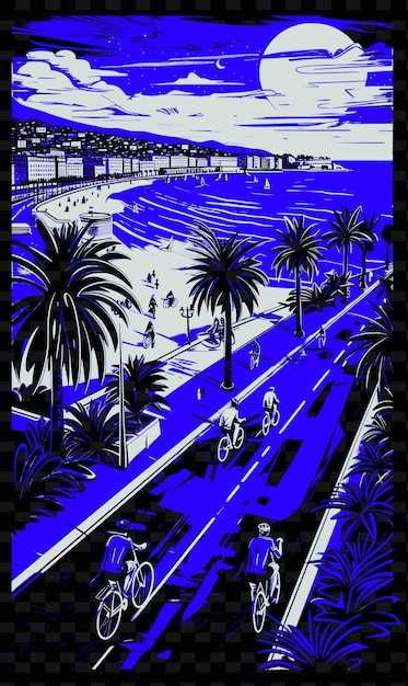 PSD png nices promenade des anglais mit malerischer straßenszene mediter illustration städte szene kunstdekor