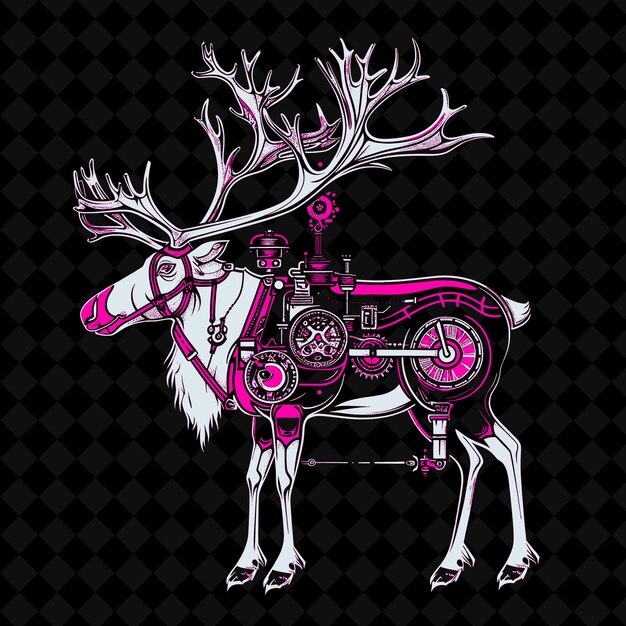 PSD png noble caribou avec un corne d'horloge et un vecteur à vapeur en contour de mascotte animale