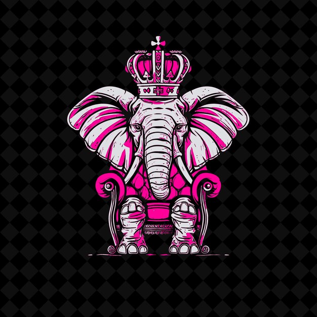 Png noble elefante con una corona real de reyes y trono diseñado vector de contorno de mascota animal