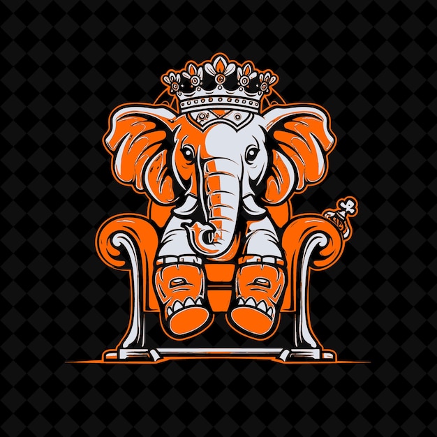 PSD png noble elephant avec une couronne royale et un trône conçu par le vecteur de contour de la mascotte animale