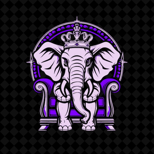 PSD png noble elephant avec une couronne royale et un trône conçu par le vecteur de contour de la mascotte animale