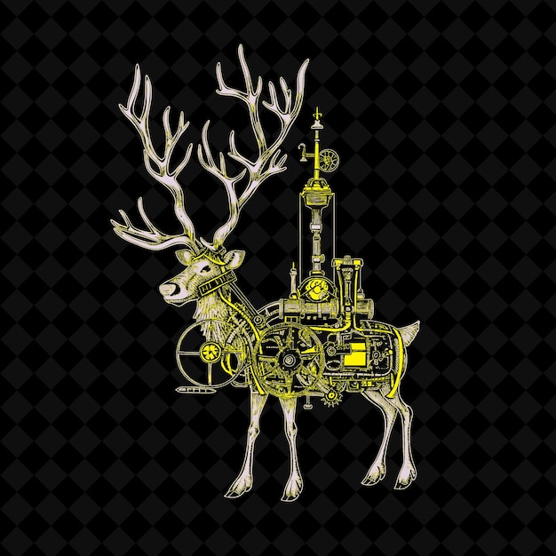 PSD png noble reindeer mit einem uhrwerk gewehr und einem dampf angetriebenen e-outline vektor von tier maskottchen