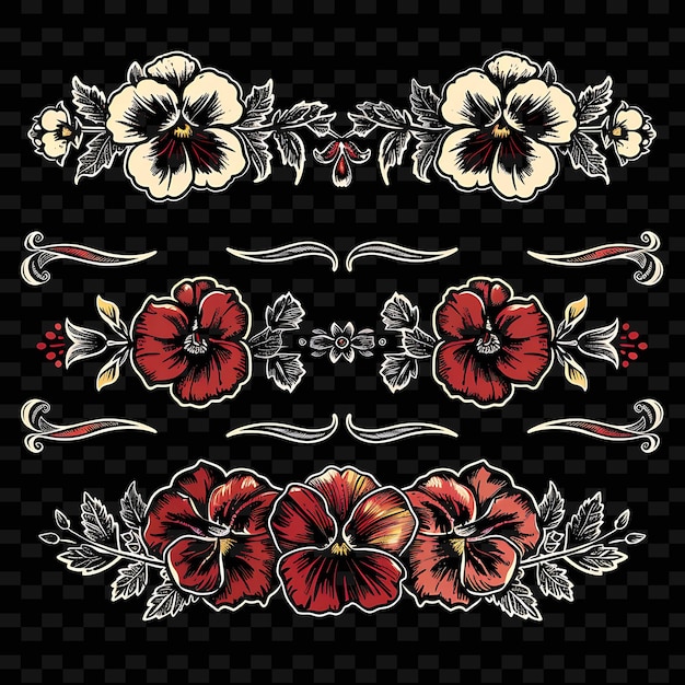 PSD png nostálgica pansy flowers limita o design com vintage postillustration coleções abstratas