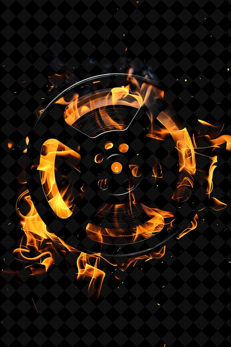 PSD png nostálgica película parpadeante reel fuego con calor vintage y efecto de textura de neón colección y2k