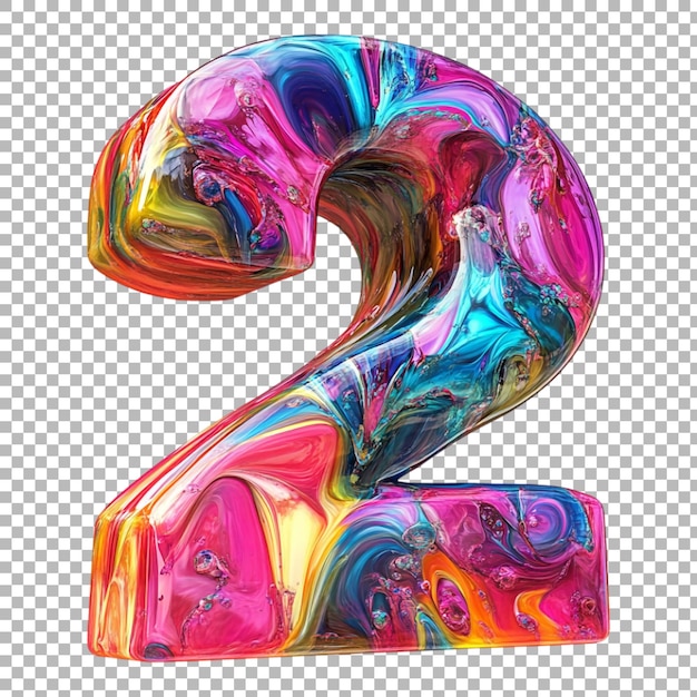 Png Number 2 in Trippy Style Isolated Against a Transparent Background for Psychedelic Designs Bold Branding or Unique Typography Applications