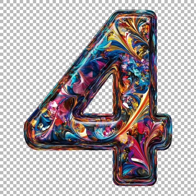 Png Number 4 in Trippy Style Isolated Against a Transparent Background for Psychedelic Designs Bold Branding or Unique Typography Applications